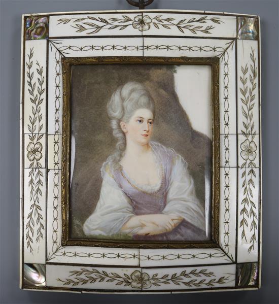 An early 20th century oil on ivory miniature after Engleheart, bears signature, 9.5 x 7.5cm